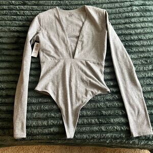 TNA Gray Long Sleeve Bodysuit